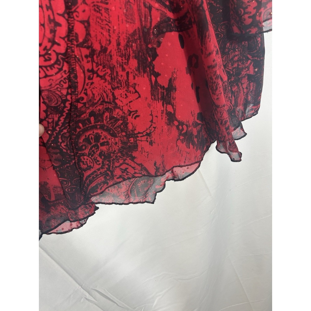Rebecca Malone Womens Floral Red Black Holiday Party Top Sparkle Flowy‎ Size 2X - Picture 5 of 11